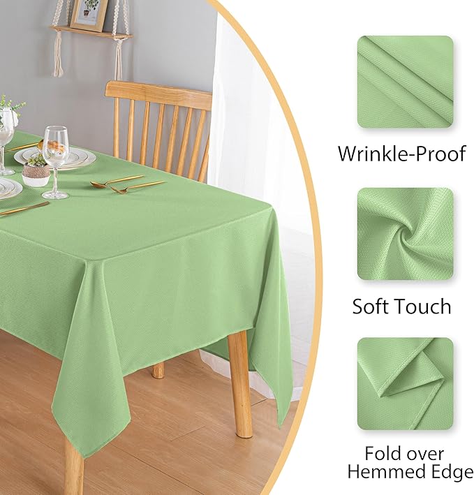 Hiasan 70 X 70 Inch Square Textured Tablecloth - Waterproof Spillproof Antiwrinkle Jacquard Table Cloth for Kitchen and Dining Dinner, Outdoor Picnic, Holiday and Parties, Light Sage Green