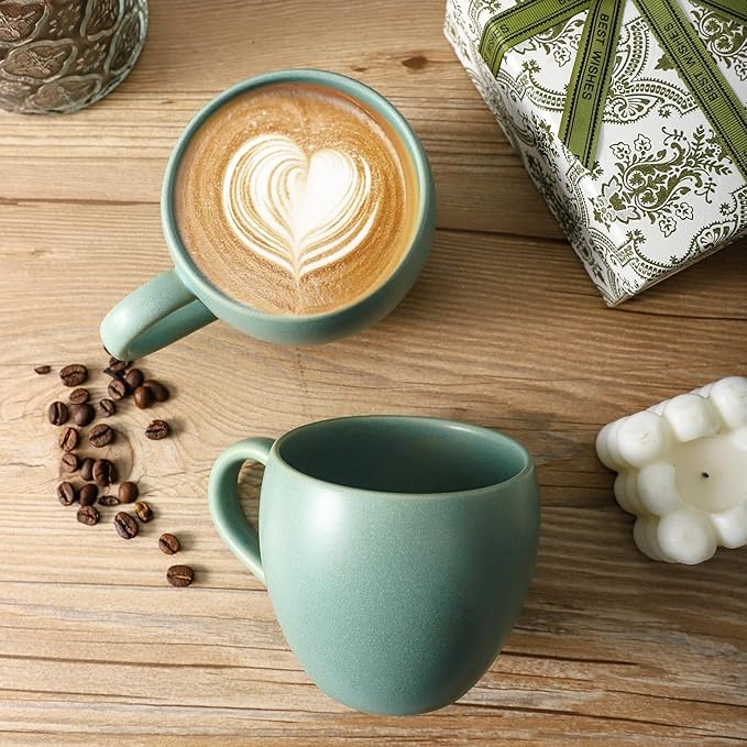16 oz Coffee Mugs Set of 6, Stoneware Coffee Mugs with Large Handle, Ceramic Coffee Cups for Coffee, Milk, Tea, Cereal, Microwave Safe Mugs for Birthday Christmas Gfit, Turquoise