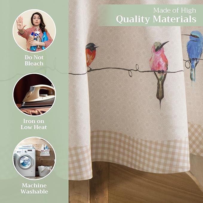 Maison d' Hermine Table Cloth Round Table 100% Cotton 69 Round Inches Tablecloth Reusable Decorative for Dining Room Farmhouse Home Valentines Day Decorations Spring Summer - Birdies on Wire