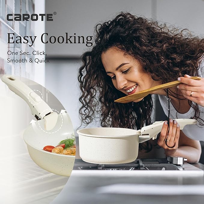 CAROTE 21pcs Pots and Pan Set, Nonstick Induction Cookware Detachable Handle,Cookware Set with Removable Handle