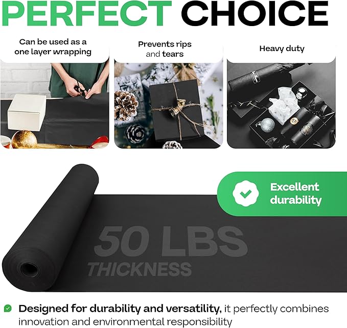 Black Kraft Paper Roll 36" x 1200" (100 feet) with Cutter - USA-Made Quality Paper 50lb Thickness for Wrapping, Packing, Moving, Shipping, & Crafts/Arts - Natural Kraft Material by IDL Packaging