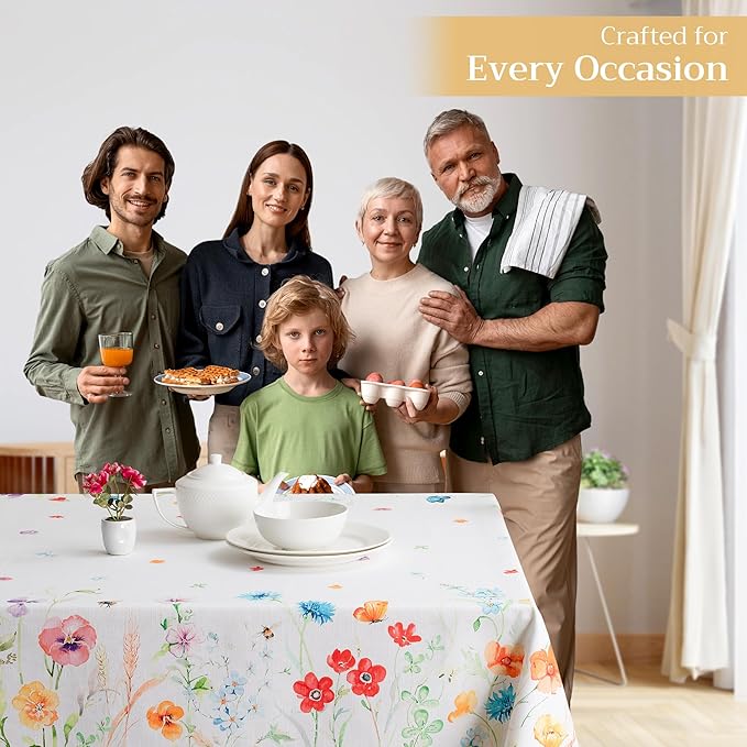 Maison d' Hermine Table Cloth Rectangle Table 100% Cotton 70 x 140 Inches Tablecloth Reusable Decorative for Dining Room Farmhouse Home Valentines Day Decorations Spring Summer - Summer Whisper