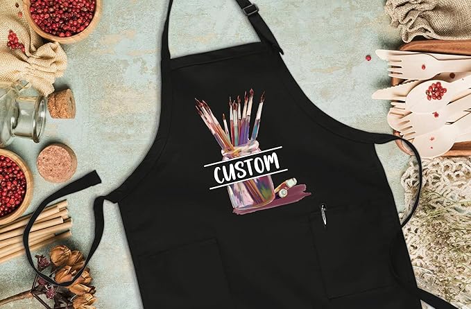 Personalized Art Apron with Pockets, Custom Name Painting Apron for Artists, Students, Teachers, Kids, Canvas, Watercolor, Acrylic, Drawing, Crafts, Classroom, Halloween, Christmas Gift