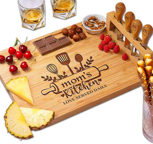 Personalized Charcuterie Board Gifts for Mom – Custom Large Cheese Board with Knife & Utensil Set for Mothers Day Wedding, Anniversary, Birthday, Housewarming, Engagement, New Home, Christmas 2025