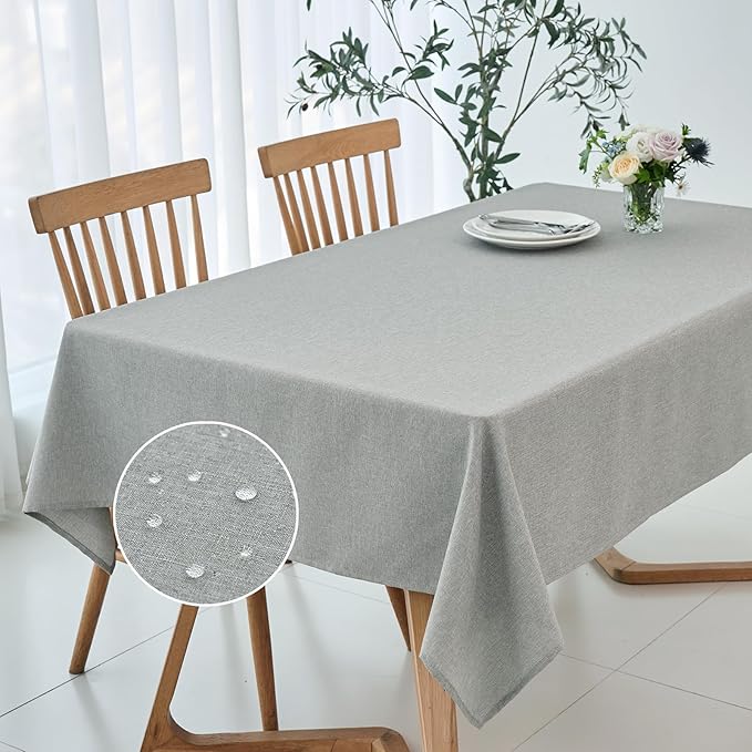 maxmill Linen Textured Rectangle Tablecloth Water Resistant Wrinkle Free Spill-Proof Stain Proof Table Cloth for Dining Room Decoration Banquet Party Wedding Holiday Dinner, 52 x 84 Inch Light Grey