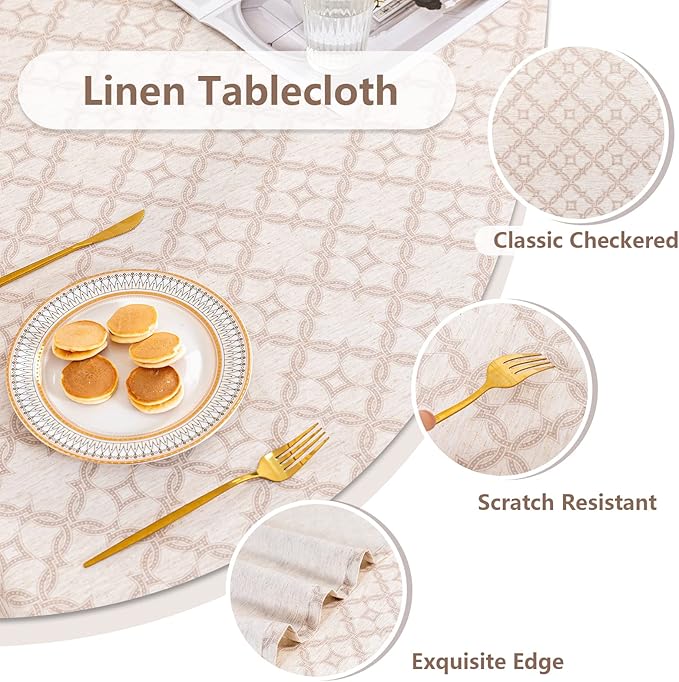 MYSKY HOME Checkered Rectangle Tablecloth 60x102 Inches - Linen Farmhouse Tablecloth Waterproof Decorative Fabric Table Cloth for 6 Feet Table, Kitchen Dining and Outdoor Use, Brown
