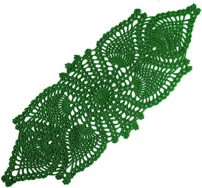 BIBITIME Crochet Lace Table Doilies Eyes Flower Doily Kitchen Vase Place Mats (7 in x 21 in,Pack of 2PCS, Style02-Green)