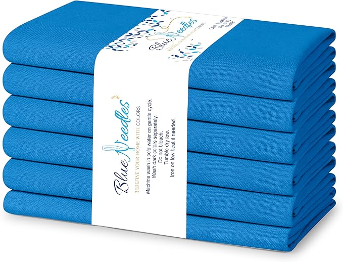 Blue Needles Solid Cloth Napkins Set of 6 Royal Blue 100% Cotton Dinner Napkins 18x18 inches - Soft, Reusable, Absorbent & Washable Linen, Ideal for Christmas Events, Parties & Everyday Use