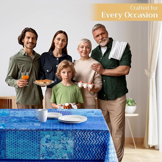 Maison d' Hermine Table Cloth Rectangle Table 100% Cotton 60 x 120 Inches Tablecloth Reusable Decorative for Dining Room Farmhouse Home Valentines Day Decorations Spring Summer - Indigo Love