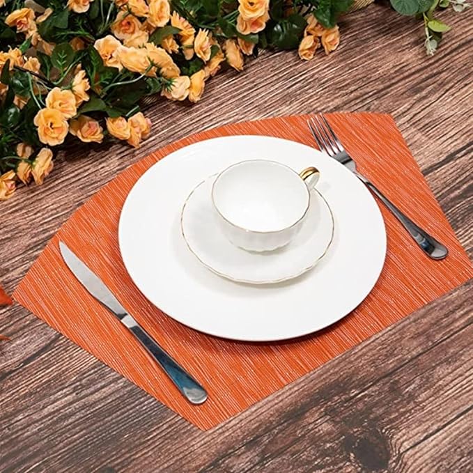 PVC Round Table Placemats Wedge Shaped Place Mat Pads with Centerpiece Round Mat Heat Table Mats Washable(Stripe Cream Yellow)