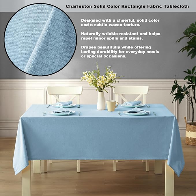 Spring & Easter Holiday Charleston Water Blue 60 x 120 inch Rectangle Fabric Tablecloth, Cotton Table Cover for Indoor Outdoor Dining, Machine Washable Solid Color Tablecloths for Everyday Use