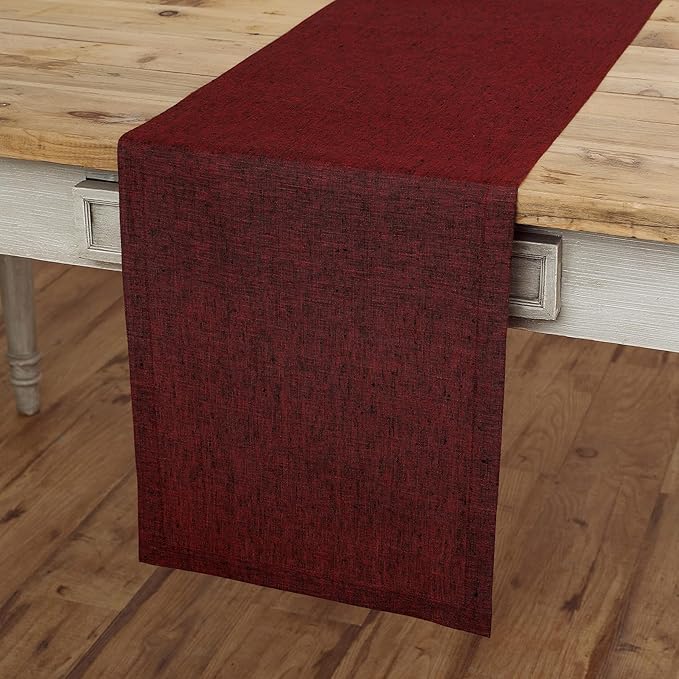 Solino Home Linen Red Garnet Table Runner 108 Inches Long - Athena, 100% Pure Linen Dining Table Runner 14 x 108 Inch for Winter, Valentines