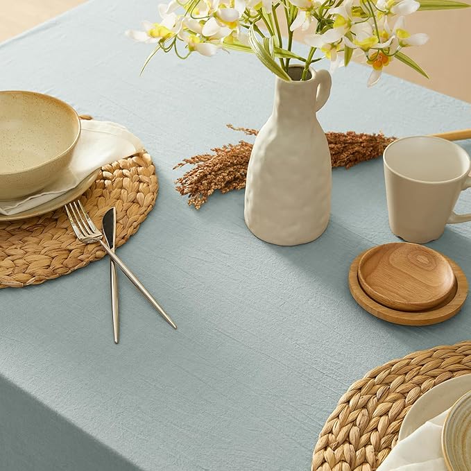 MONDAY MOOSE Ruffle Farmhouse Rustic Rectangle Natural Stonewashed Cotton Tablecloth for Kitchen, Dining Room, Restaurant (60x86 inch, Slate Blue)
