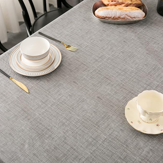 Pioggia Vinyl Tablecloth with Flannel Backing Rectangle Waterproof Oil-Proof Plastic Table Cloth Wipeable PVC Table Cover for Indoor and Outdoor (Grey, 60 x 84 Inch)