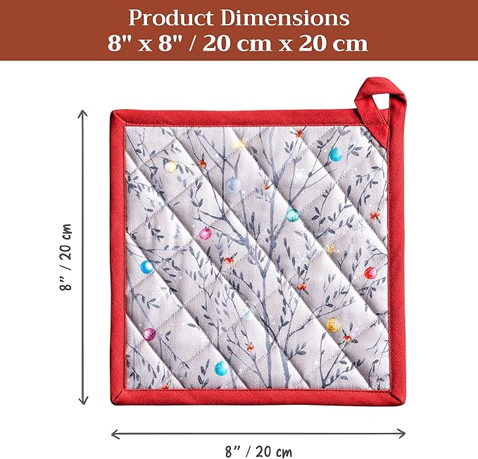 Maison d' Hermine Pot Holders Set 100% Cotton Heat Resistant Potholders 8" x 8" Hot Pads with Loop for Thanksgiving Christmas Decorations BBQ Baking Handling Hot Pans (Pack of 2, Fairy Christmas)