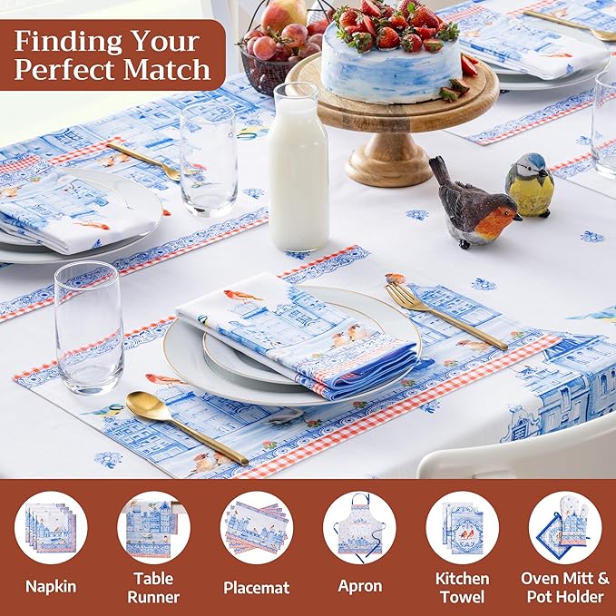 Maison d' Hermine Table Cloth Rectangle Table 100% Cotton 70 x 120 Inches Tablecloth Reusable Decorative for Dining Room Farmhouse Home Valentines Day Decorations Spring Summer - Amsterdam Canals