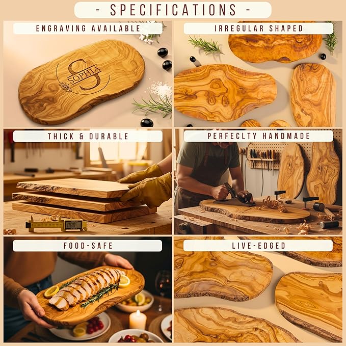 Personalized Olive Wood Cutting Board - Custom Charcuterie Boards, Housewarming, New Home, Valentines Day Gifts for Women, Men, Him, Friends, Wedding, Bridal Shower, Engagement, Anniversary, Family