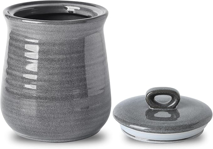 HASENSE Coffee Canister with Airtight Lid, Porcelain Food Storge Container for Kitchen, Large Cookies Jar for Countertop, Ideal for Coffee Bean, Flour, Sugar, Cereal, 80 FL OZ(Grey)