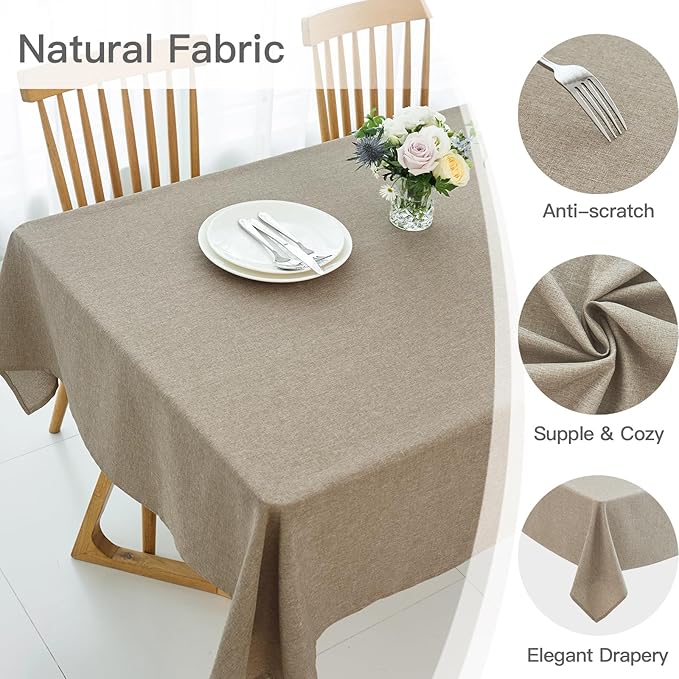 maxmill Square Tablecloth Linen Texture Stain Resistant Waterproof Wrinkle Resistant Washable Soft Table Cloth, Decorative Fabric Table Cover for Dining Room Dinner and Party, 52 x 52 Inch, Mocha