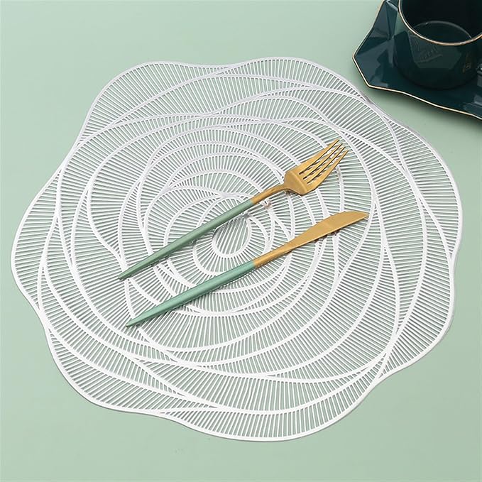 PVC Placemat Hollow Insulation Coaster Pads Table Bowl Mats Home Decor Heat Placemat for Dining Table(White)