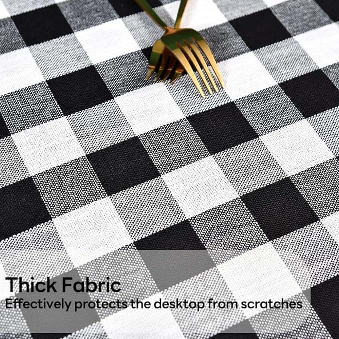 Gingham Tablecloth Rectangle Table Cloth Heavy Duty Cotton Checkered Table Cover for Spring Picnic Kitchen Dining(C-Black, 52x98 inch)