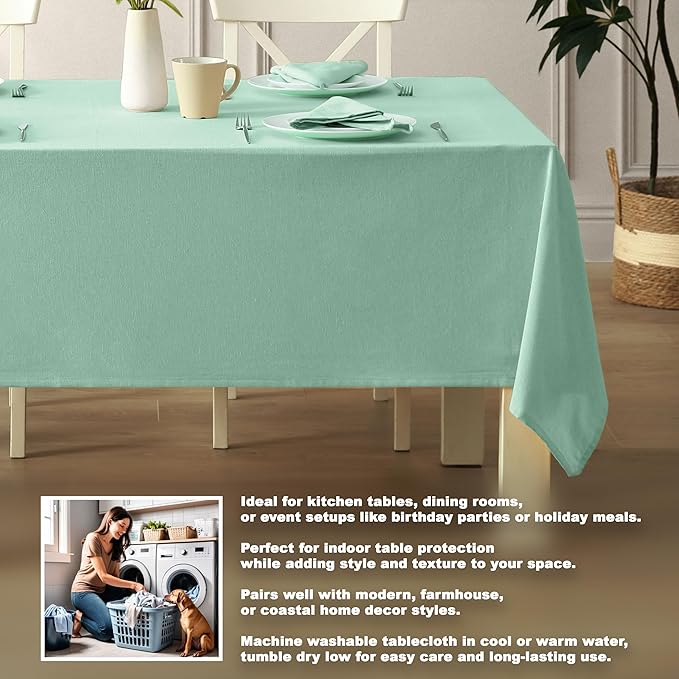 Spring & Easter Holiday Charleston Water Green 60 x 120 inch Rectangle Fabric Tablecloth, Cotton Table Cover for Indoor Outdoor Dining, Machine Washable Solid Color Tablecloths for Everyday Use