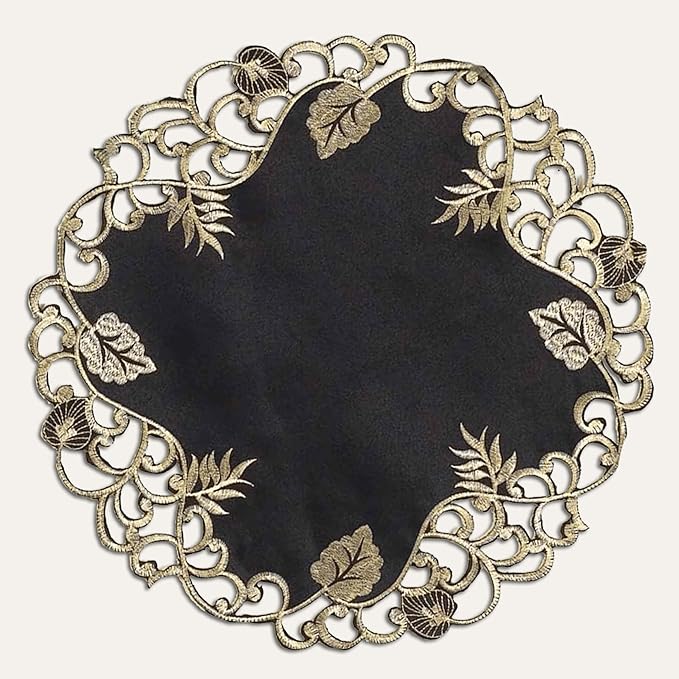 Decozen Set of 12 Doilies for Table, Lace Doilies - Rustic, Crochet, Farmhouse, Kitchen, Dining Table Centerpiece Decor - Round Christmas Placemats - 15 inch Gold Black, The Tarantino Collection
