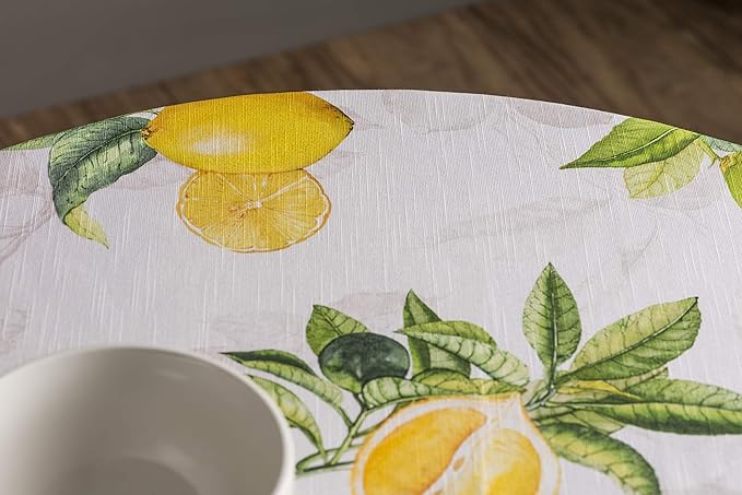 Maison d' Hermine Table Cloth Round Table 100% Cotton 63 Round Inches Tablecloth Reusable Decorative for Dining Room Farmhouse Home Valentines Day Decorations Spring Summer - Limoncello