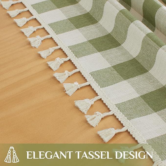 Softalker Spring Checkered Tablecloth Rectangle, Outdoor Linen Cotton Gingham Table Cloth with Tassel, Heavy Duty Wrinkle Free Buffalo Plaid Table Cover for Easter Dining Home - 55 x 84 Inch, Sage