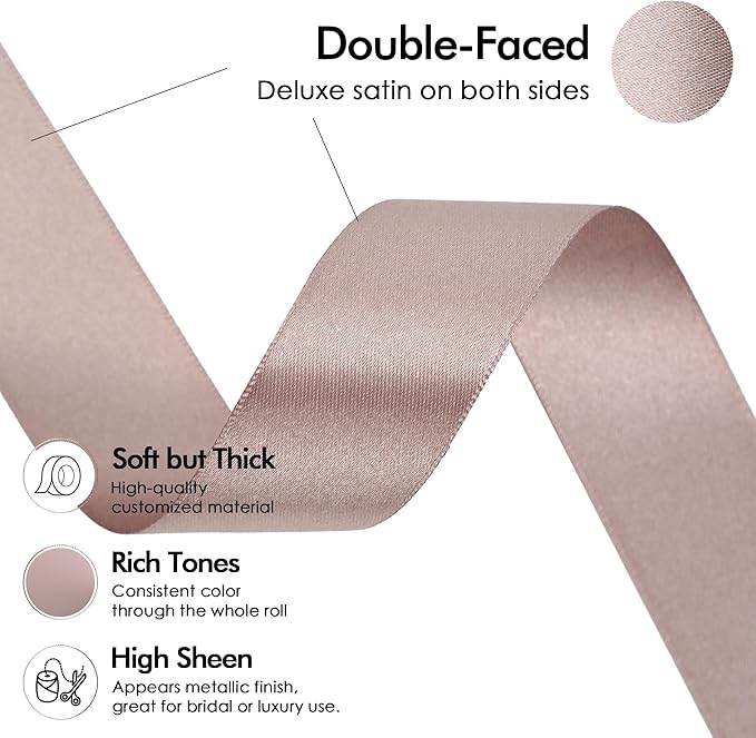 MEEDEE Dusty Rose Ribbon 1 Inch Dusty Rose Satin Ribbon Lux Double Faced Satin Ribbons by 50 Yards Polyester Pink Wrapping Ribbons for Crafts, Weddings, Flower Bouquet, Holiday Decorating