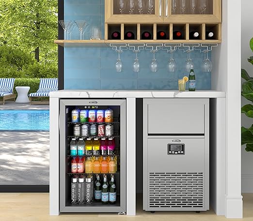 KoolMore 18 in. Commercial Ice Maker Machine, 100 lbs/24H Crescent Ice, 30 lbs Storage, Undercounter or Freestanding Ideal for Commercial or Residential Use, ETL Listed in Stainless-Steel