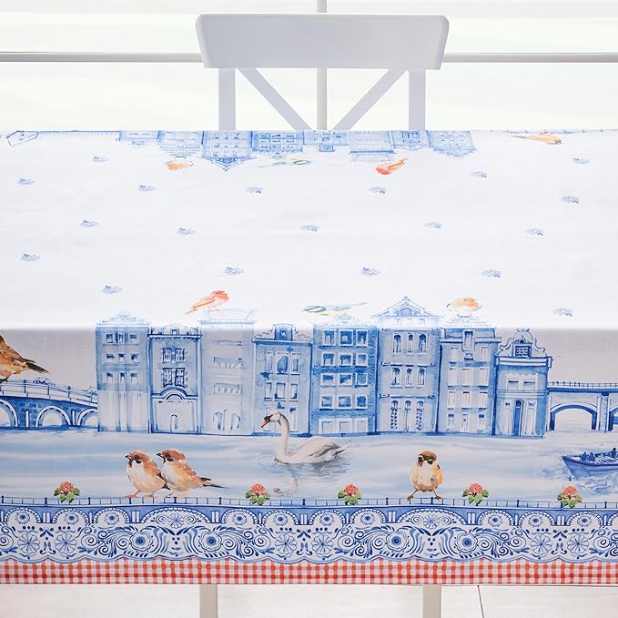 Maison d' Hermine Table Cloth Rectangle Table 100% Cotton 70 x 108 Inches Tablecloth Reusable Decorative for Dining Room Farmhouse Home Valentines Day Decorations Spring Summer - Amsterdam Canals