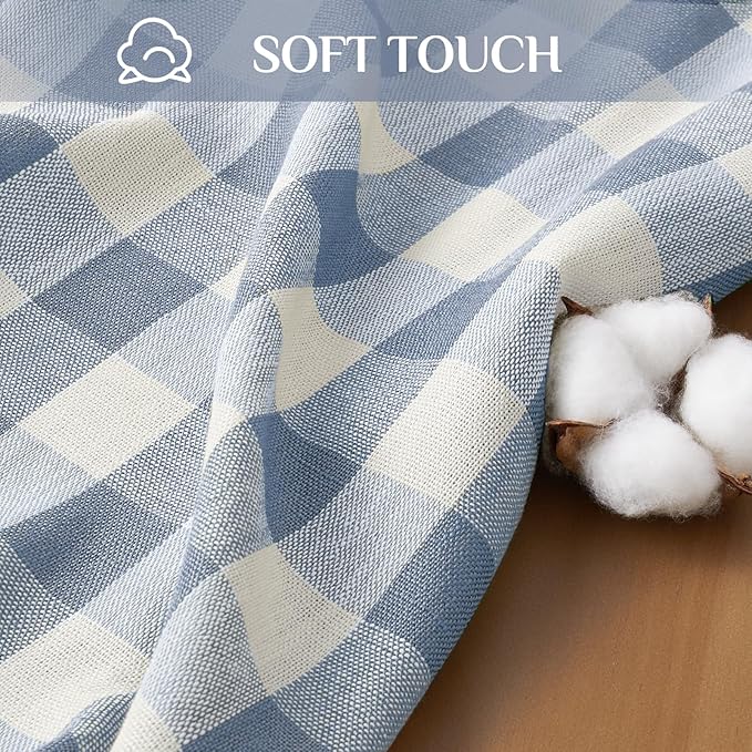 Softalker Checkered Tablecloth Square, Outdoor Linen Cotton Gingham Table Cloth with Tassel, Heavy Duty Wrinkle Free Buffalo Plaid Table Cover for Kitchen Dining Home Party - 55 x 55 Inch, Blue