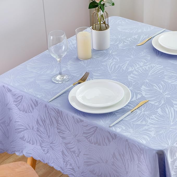 Rectangle Tablecloth Jacquard Purple Table Cloths Waterproof Washable Leaves Soft Woven Fabric Farmhouse Table Cover for Kitchen Dinning Outdoor Birthday Party Banquet Patio (60x102In)
