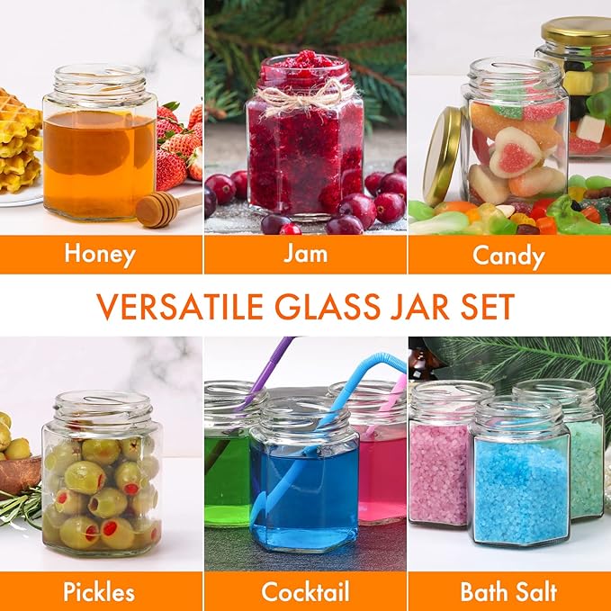 AuroTrends 3oz Mini Honey Jars with Dipper 30Pack, Empty Glass Jars for Baby Shower Favors/Wedding Favors for Guests- Mini Jar with Wooden Dippers