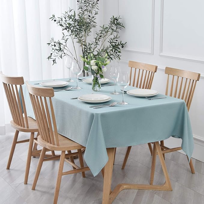 maxmill 2 Pack 60 x 84 Inch Dusty Blue Textured Rectangle Tablecloth Water Resistant Wrinkle Free Spillproof, Soft Jacquard Table Cloth for Banquet Parties Holiday Dinner, Indoor and Outdoor Use