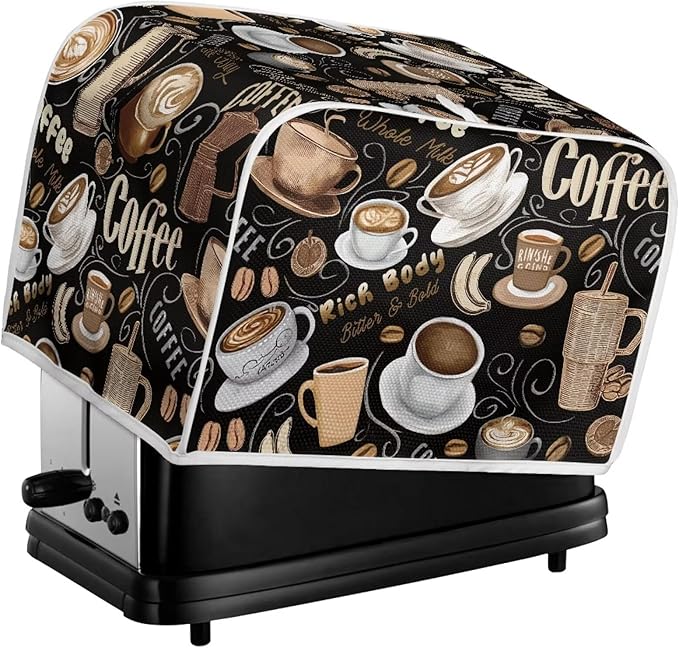 Doojoayie Home Toaster Covers for Kitchen Coffee Print Toaster Appliance 2 Slice Dust-proof Cover Small Appliance and Fingerprint Protection