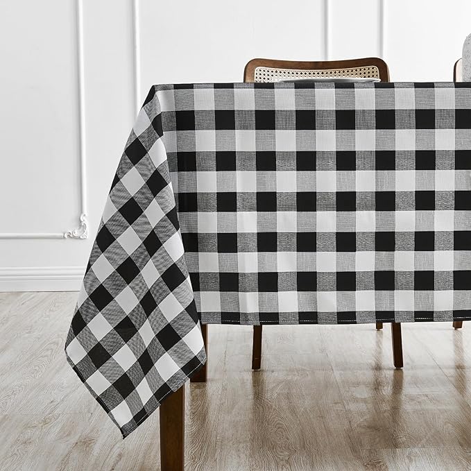 BALCONY & FALCON Gingham Table Cloth Rectangle – Machine Washable Wrinkle-Free Buffalo Checkered Tablecloth for 6ft 8ft Tables, Outdoor Picnic, Party, Kitchen Dining Decor (Black White, 57x118 Inch)