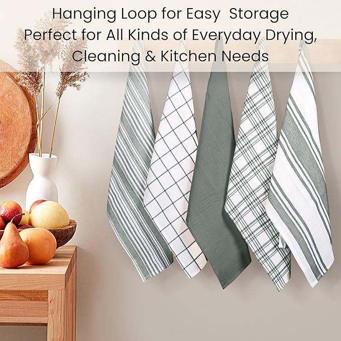 Cotton Clinic 16x28 Kitchen Dish Tea Towels Set of 5, Absorbent & Durable, Soft & Quick-Dry, Gray