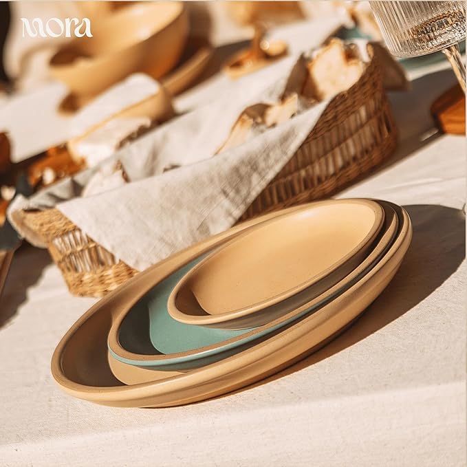 MORA Medium Plates Set of 4, 8.5 inch Ceramic Pottery Salad Plates - Microwave, Oven and Dishwasher Safe - Iris