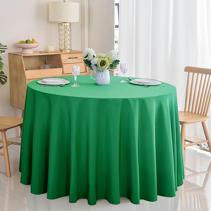2-Pack Round 90-inch Forest Green Table Cloths, Solid Stain and Wrinkle Resistant Circular Tablecloth, Premium Plain Weave Polyester Fabric Table Linen Covers for Hotel, Banquet