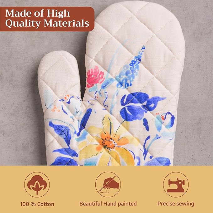 Maison d' Hermine Oven Gloves 100% Cotton Oven Mitt 7" x 13" with Loop Heat Resistant, BBQ, Cooking Gloves, Baking, Grilling, Kitchen, Handling Hot Pans Spring/Summer (Pack of 1, Girassol)