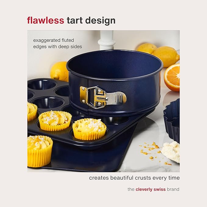 Zyliss E980197 Non-Stick Loose Base Tart Tin | 25cm/10in | Carbon Steel | Dark Blue | Cake Tin/Baking Tin/Bakeware/Cake Mould | Dishwasher Safe | 5 Year Guarantee