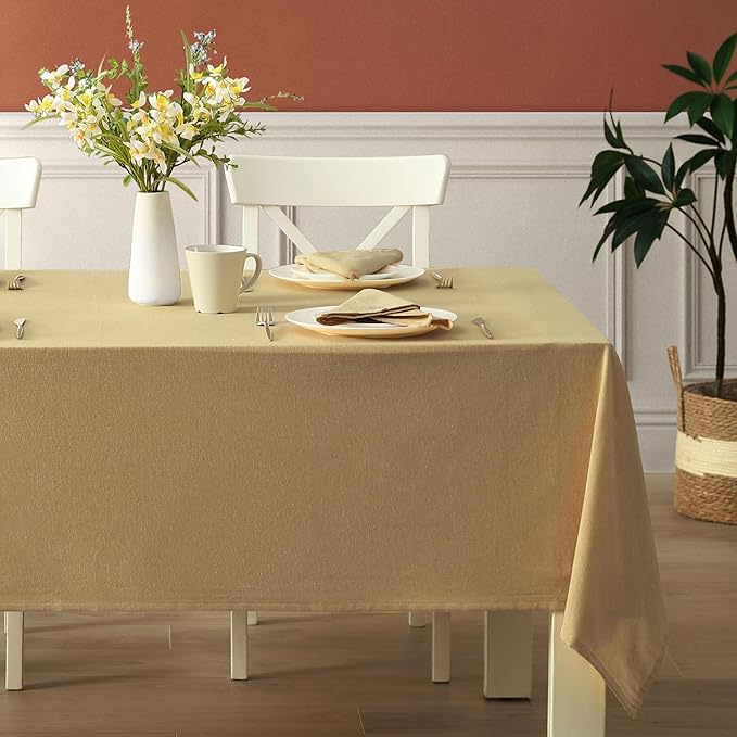 Spring & Easter Holiday Charleston Beige 52 x 70 inch Rectangle Fabric Tablecloth, Cotton Table Cover for Indoor Outdoor Dining, Machine Washable Solid Color Tablecloths for Everyday Use