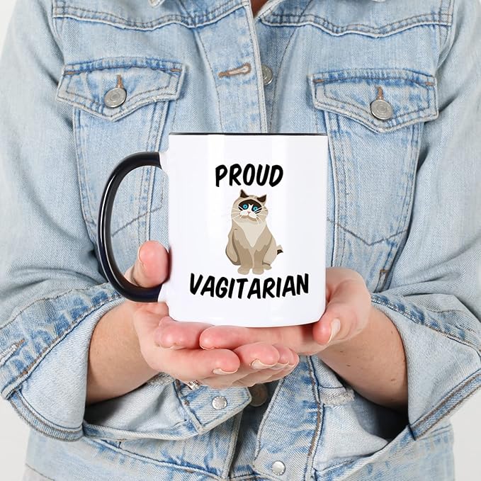 Casitika Funny LGBT Mugs. Proud Vagitarian 11 ounce Lesbian Coffee Mug. Cup Idea for Gay Girlfriend or Friend on Her Birthday or Anniversary. (Black Handle/Rim)