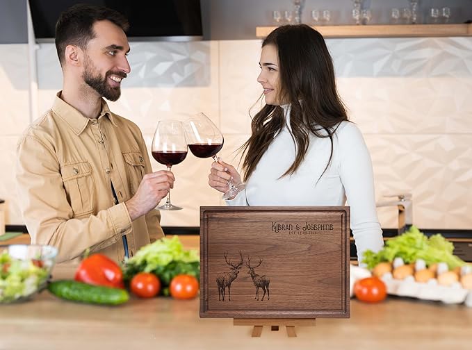 Personalized Cutting Board - Bridal Shower, Newlyweds, Engagement, Anniversary, Housewarming Gifts for Couples - Family Christmas Charcuterie Board (Rustic Elk 040)