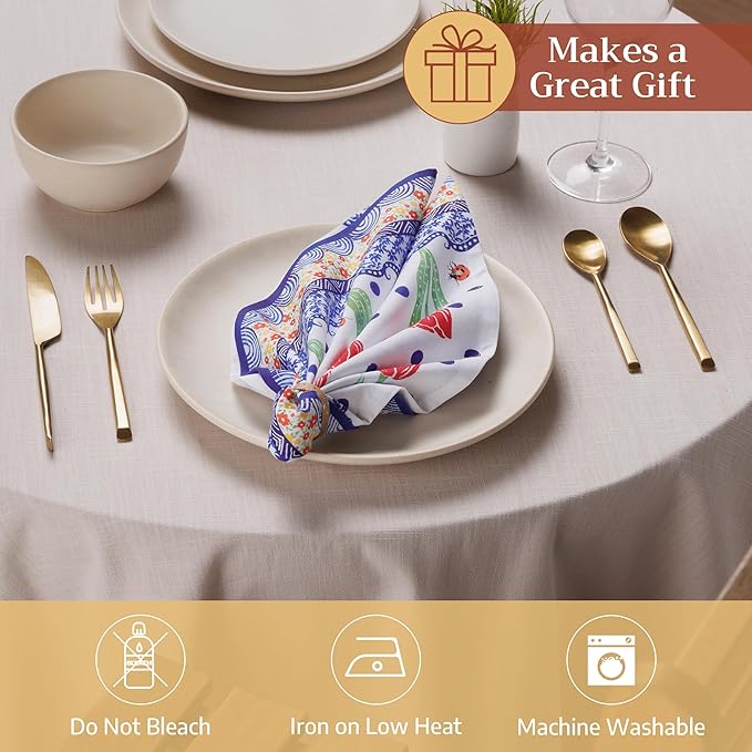 Maison d' Hermine Cloth Napkins Set of 4 100% Cotton Everyday Reusable Square Napkins Cloth Washable Dinner Party Wedding Restaurant Valentines Day Decorations Spring/Summer (Folky Floral, 18" x 18")