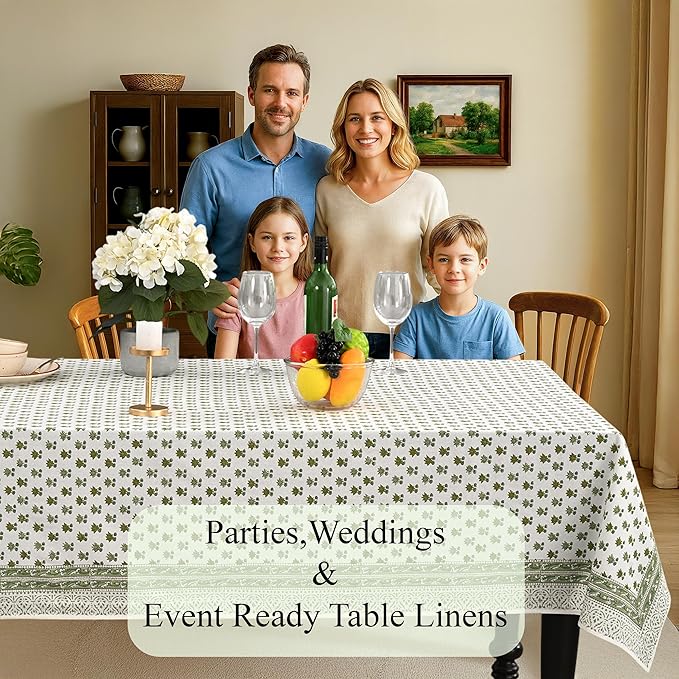 CPC Lotus Meadow Tablecloth 100% Cotton 72x160 Inch Indian Block Print Rectangle Table Cover, Table Cloth for Gifting in Weddings, Halloween, Fall, Christmas, Thanksgiving