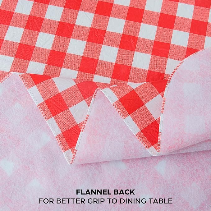 Nasitos 2 Pack Vinyl Table Cloth Flannel Backed 60x102 Inch-Rectangle Waterproof Tablecloth Checkered Red and White, Wipeable Plastic Table Cover for Dinner Party, Kitchen, Outdoor