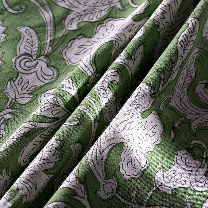 Ridhi Block Print Round Sage Green Reusable Tablecloth 100% Cotton 110" Inch Decorative Table Cover eveyday Dining, Home, Party, Wedding, Farmhouse Gift for Spring, Easter, Valentine